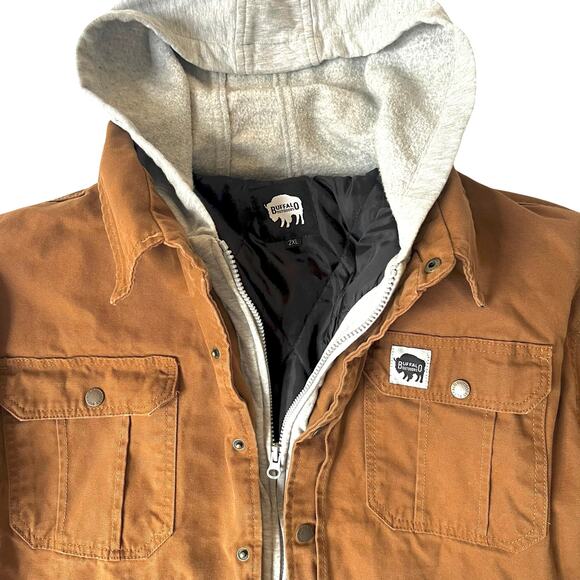 Buffalo Outdoors Men’s 2XL Brown Canvas Work Jacket w/ Gray Sweatshirt Hood - Picture 11 of 16